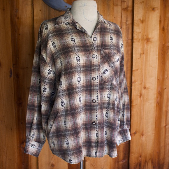Vintage 90's Actif 100% Cotton Southwestern Button Down Shirt Made In The USA - Picture 6 of 17